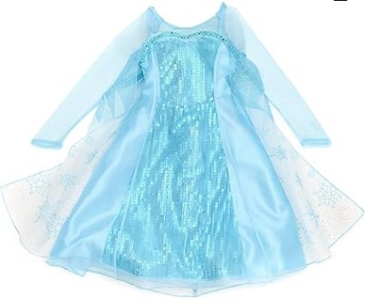 Disney Store Official Queen Elsa Costume for Kids, Frozen, Sparkly Outfit for Fancy Dress, Halloween and Roleplay, Age 5-6