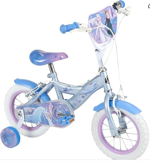 Huffy Disney Frozen Bike, 12", 14", 16" Kids Bike, Ages 3-9 years, Dual Calliper Brakes, Removable Stabilisers, Adjustable Seat, Blue